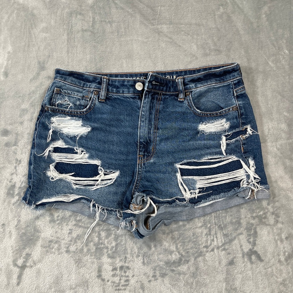 American Eagle Mom Short Womens 10 Medium Wash Distressed Denim High Rise 03673